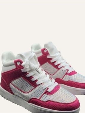 ✨Sparkly Pink Rhinestone High Top Sneakers Sz 8.5 Y2K Streetwear Festival✨